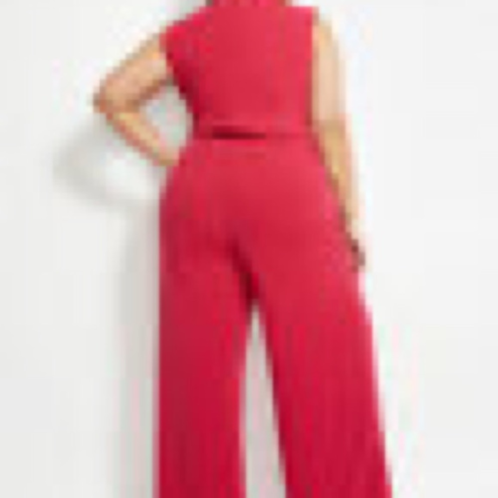 SOLD Ashley Stewart Fuschia Ruffle Bow Wide-leg Jumpsuit (14/16 Tall) - Picture 2 of 6
